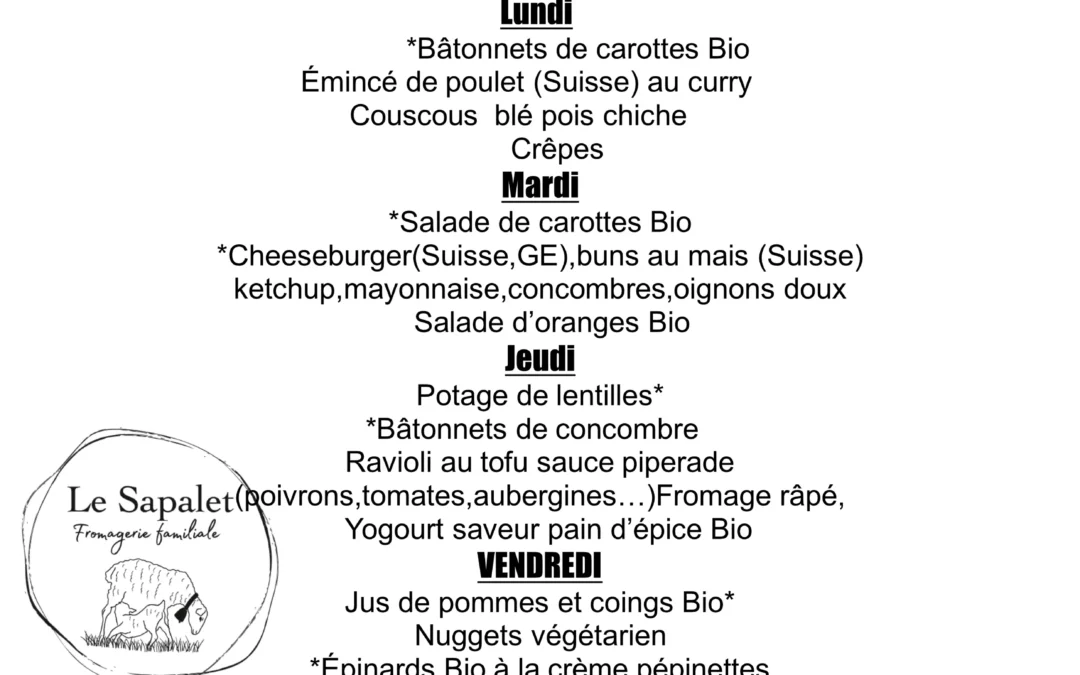 Menu hebdomadaire 23 au 27.03.26