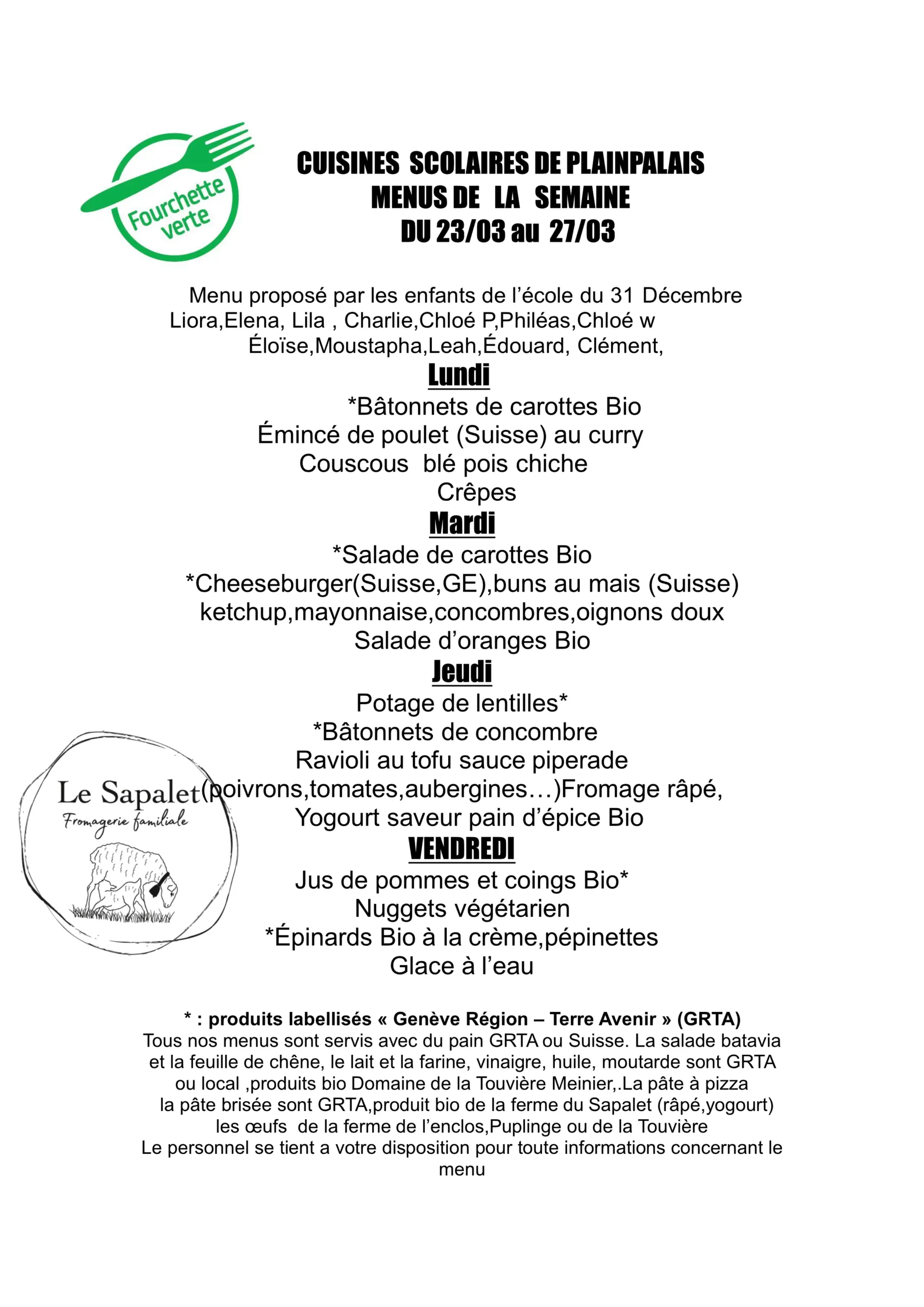 Menu hebdomadaire 23 au 27.03.26