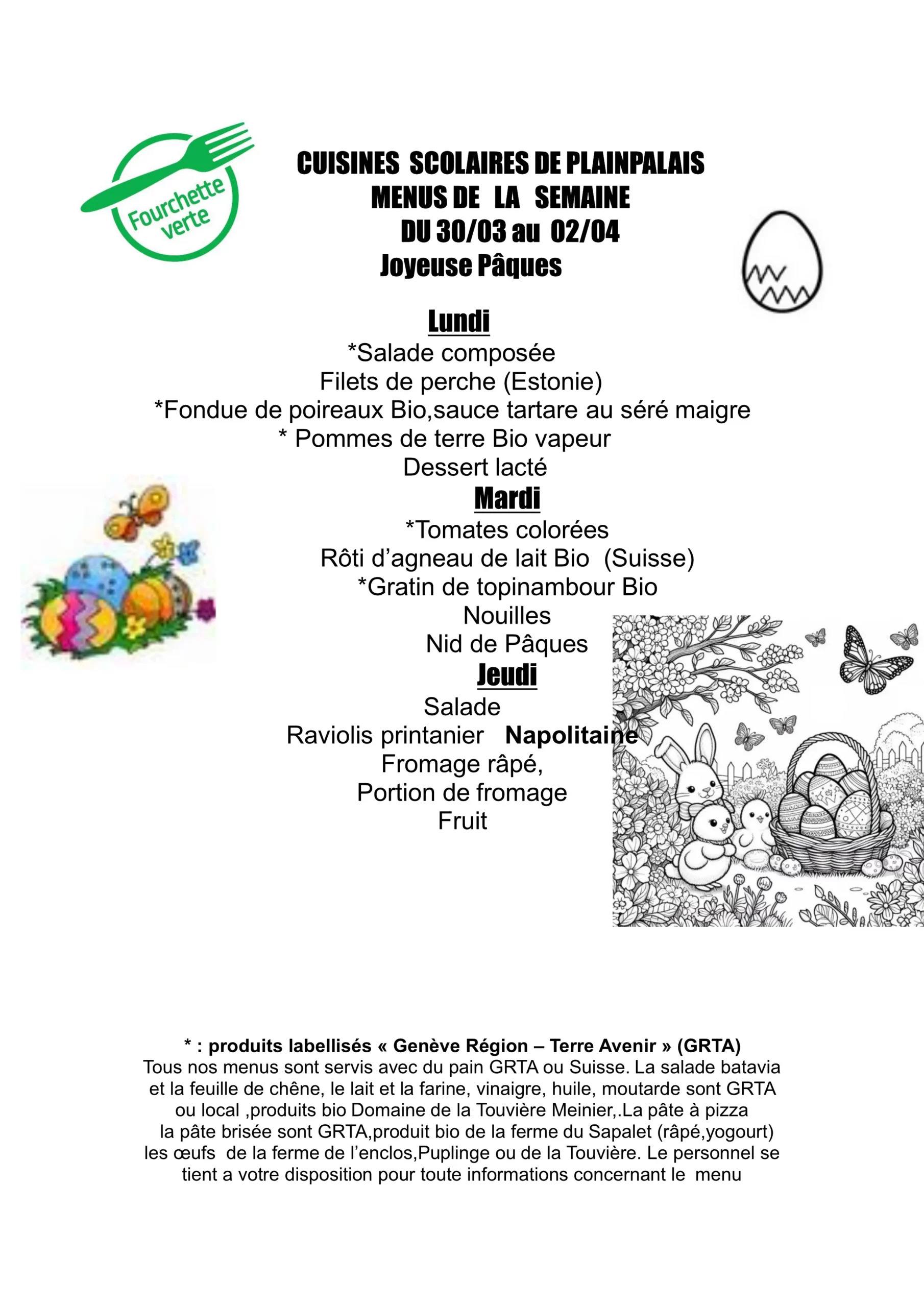 Menu hebdomadaire 30.03-02.04.26