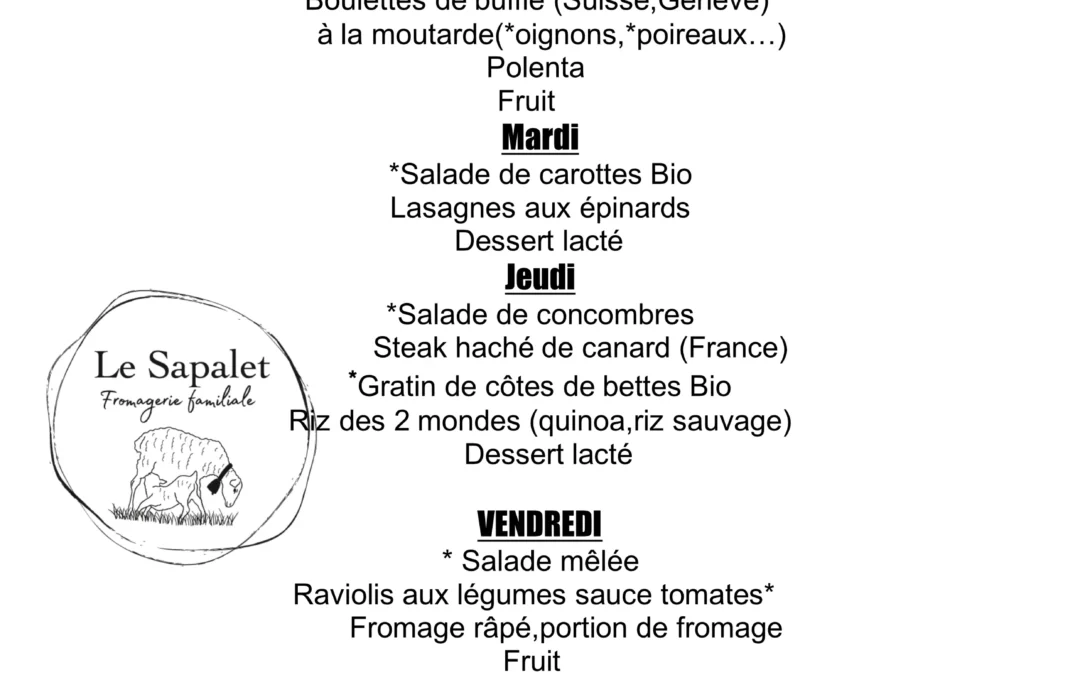 Menu hebdomadaire 20.04 au 24.04.26