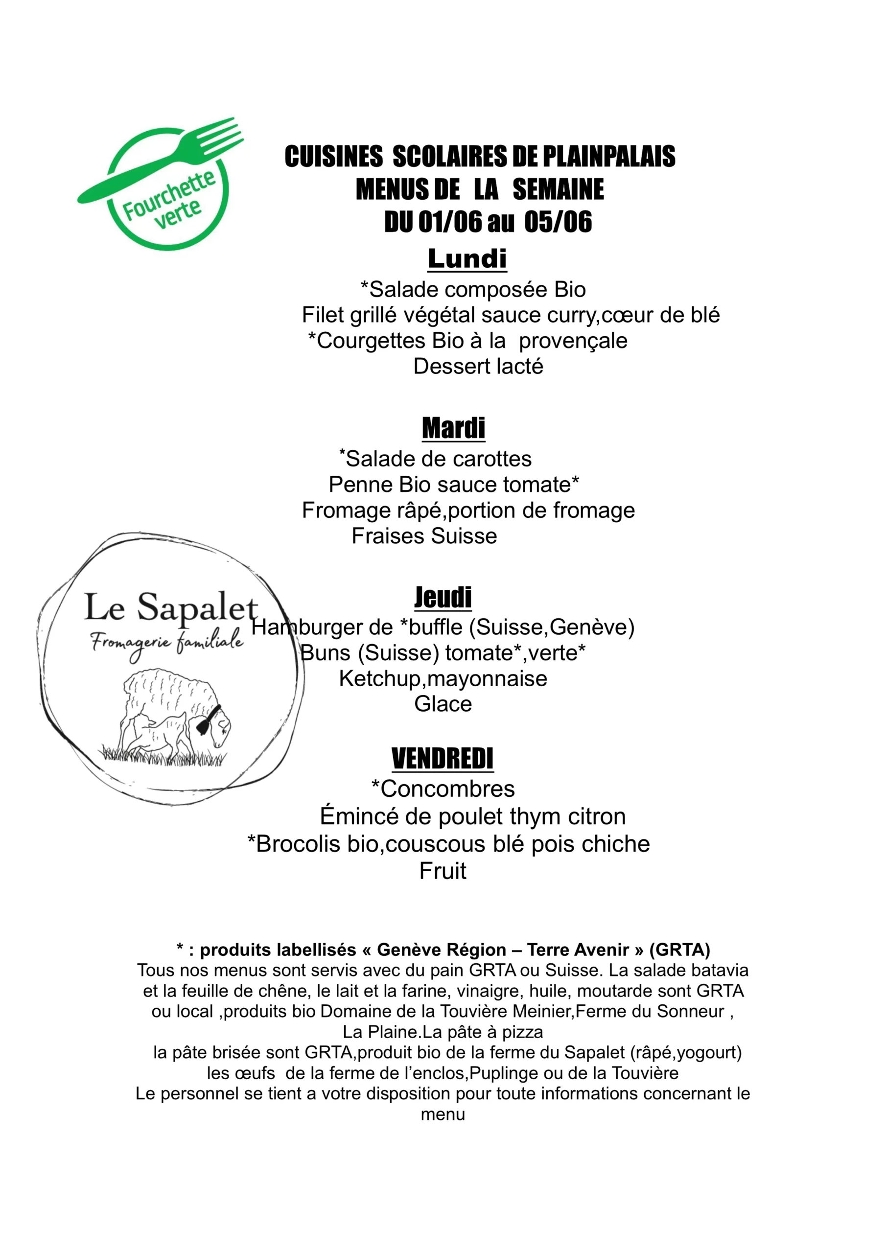 Menu hebdomadaire du 1.06.26 au 5.6.26