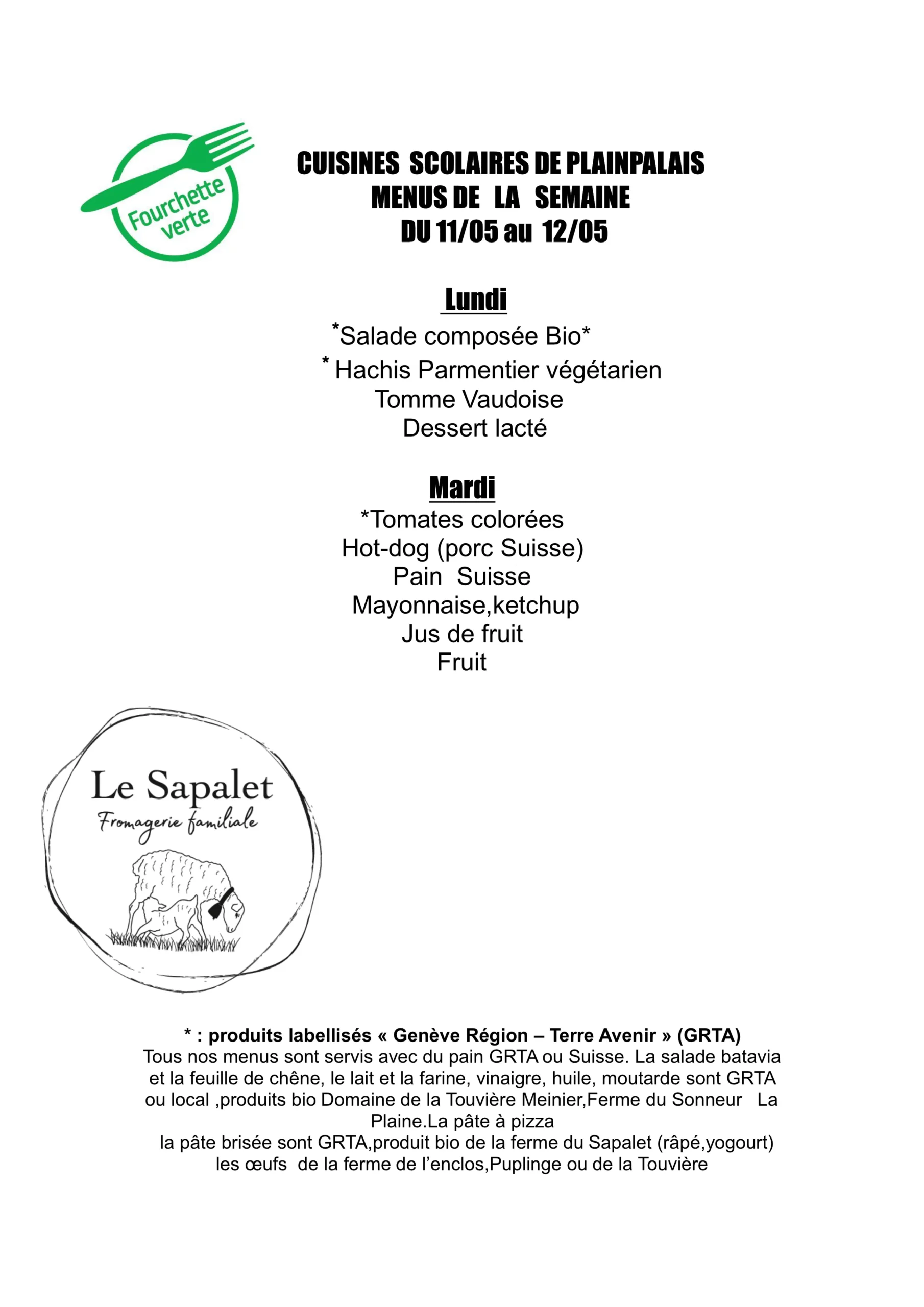Menu hebdomadaire du 11 au 12.05.26
