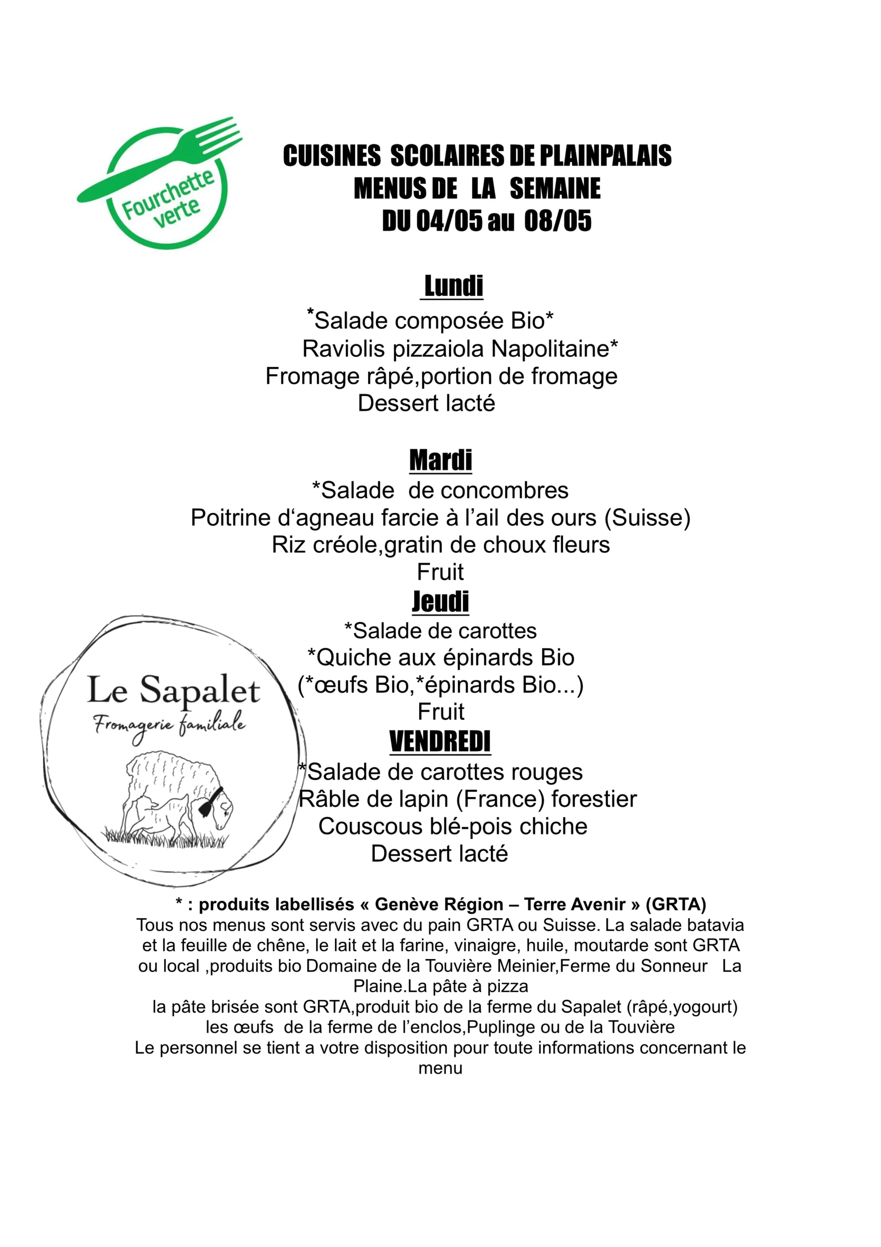 menu hebdomadaire du 4.05 au 8.05.26