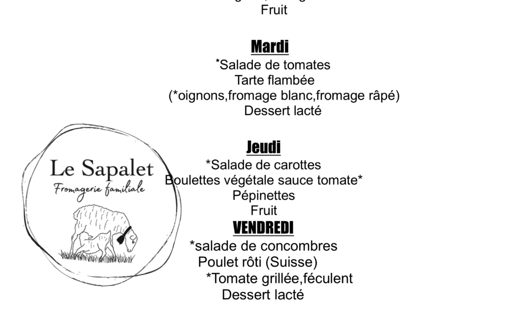 Menu hebdomadaire 15 au 19.06.26