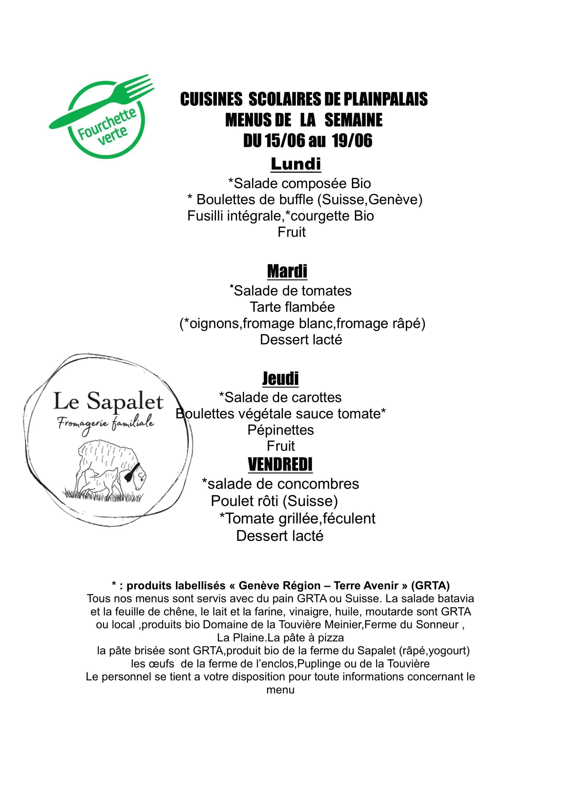 Menu hebdomadaire 15 au 19.06.26