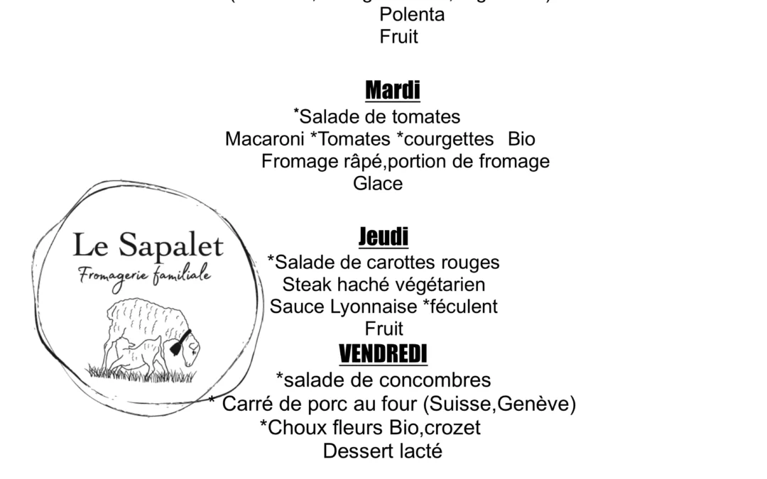 Menu hebdomadaire du 8.06 au 12.06.26