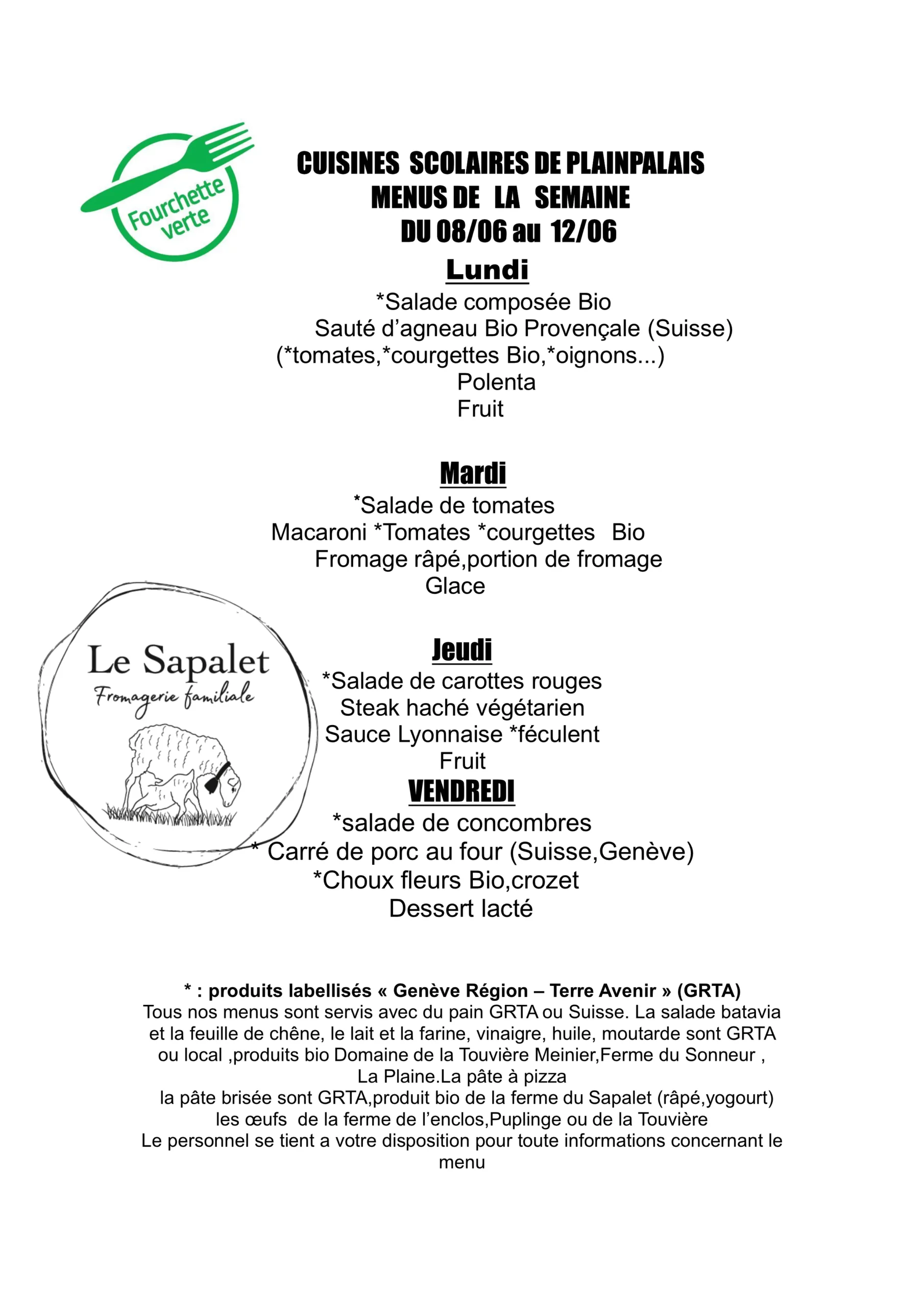 Menu hebdomadaire du 8.06 au 12.06.26