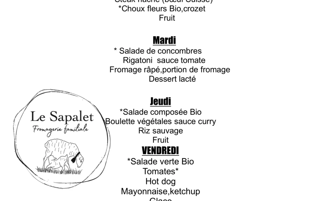 Menu hebdomadaire 17 au 21 août 2026