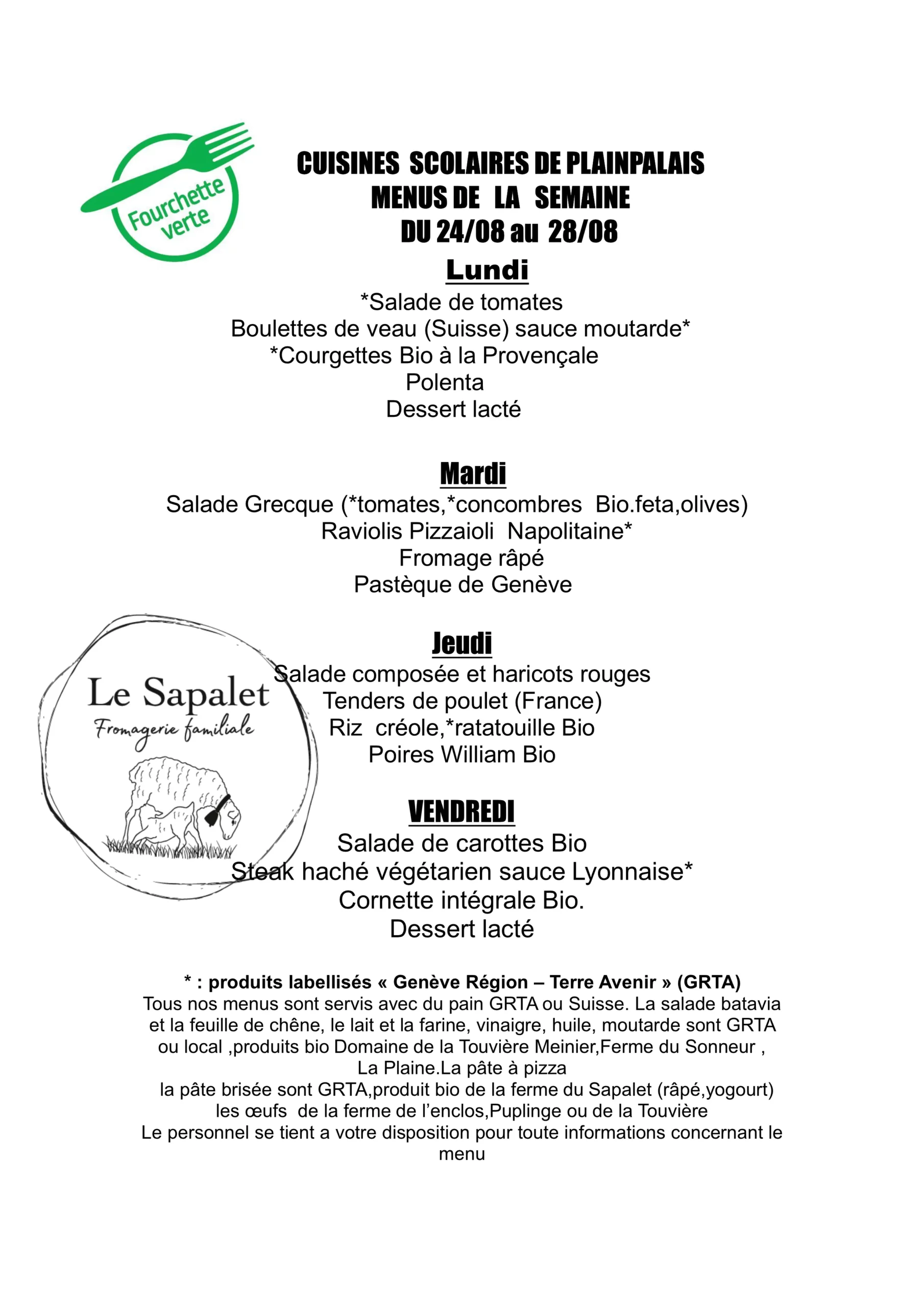 Menu hebdomadaire du 24.08.2026 au 28.08.2026