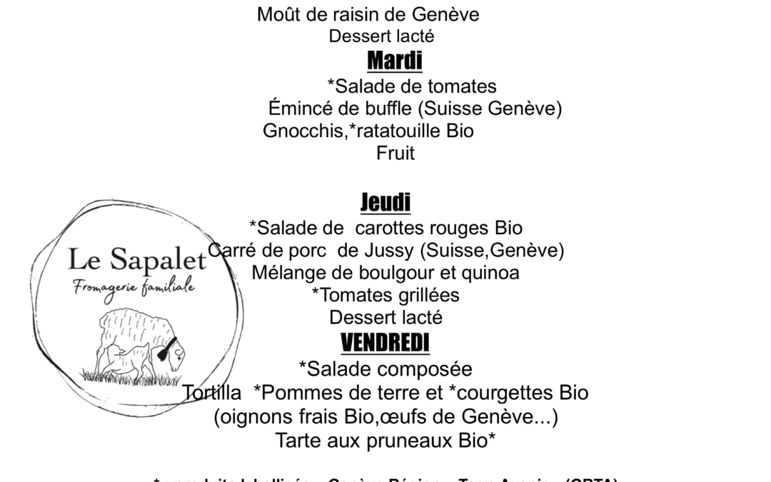 Menu hebdomadaire du 25.09.2026 au 02.10.2026