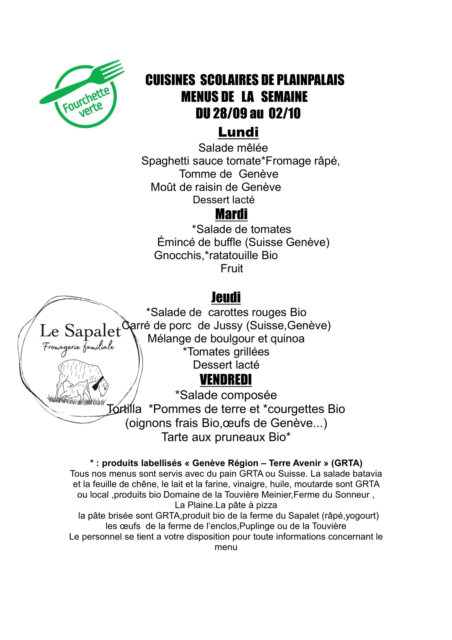 Menu hebdomadaire du 25.09.2026 au 02.10.2026