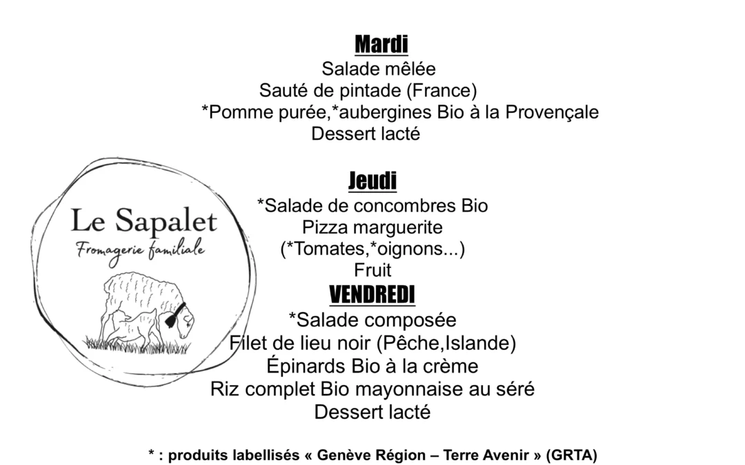 Menu hebdomadaire 31.08.2026 au 04.09.2026