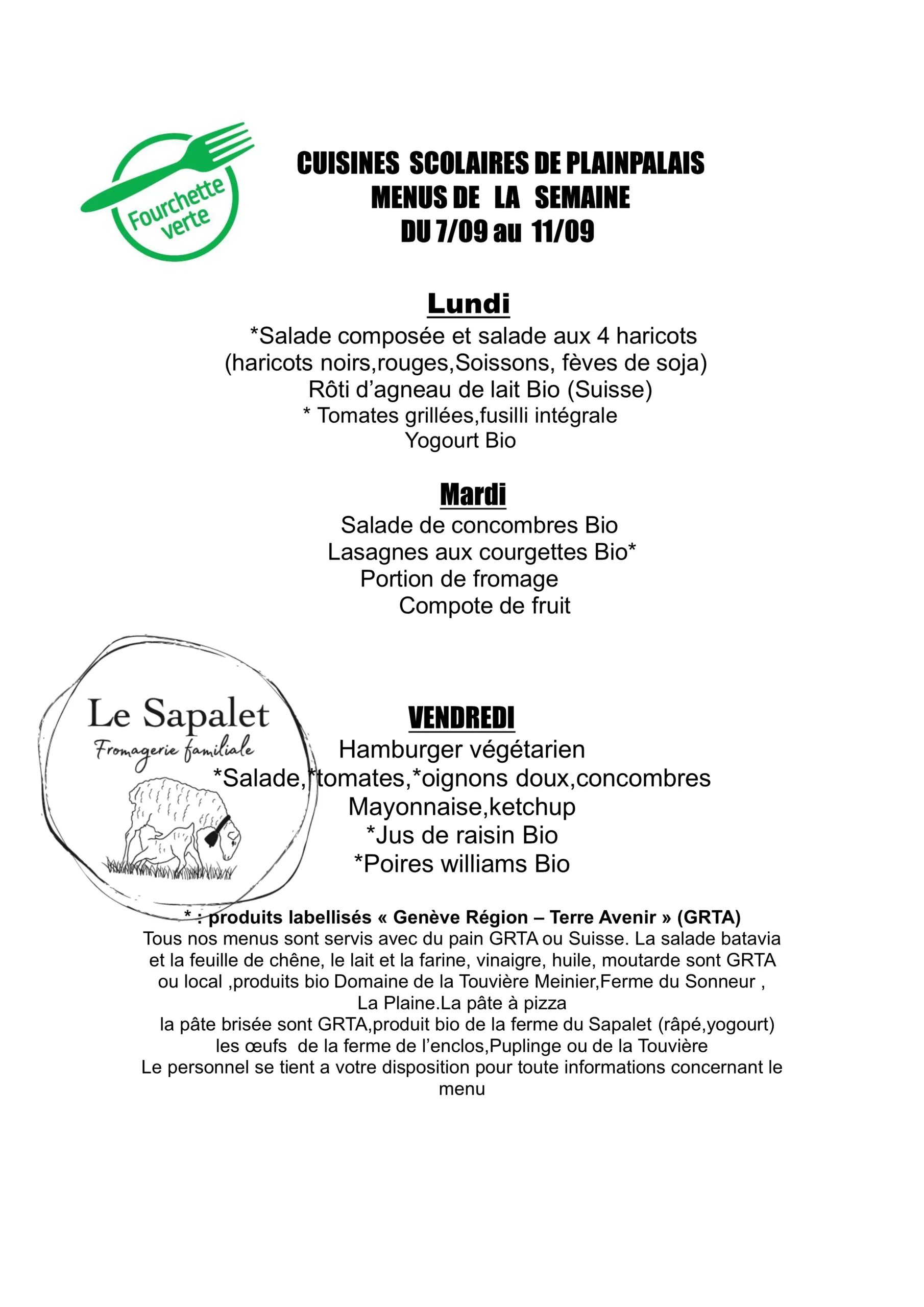 Menu hebdomadaire 7.09.2026 au 11.09.2026