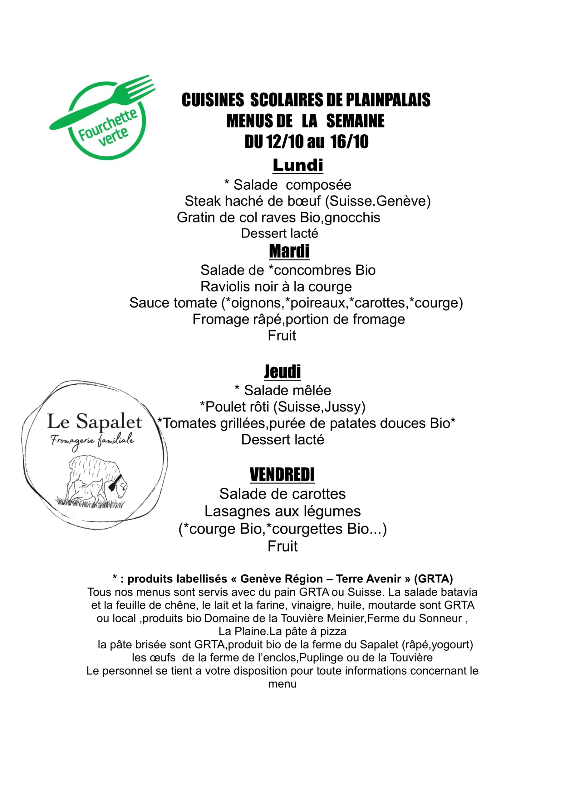 Menu hebdomadaire du 12.10.2026 au 16.10.2026